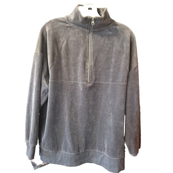 Wild Fable Womens Quarter Zip Velour Tunic Sweatshirt Dark Grey Med Raglan Slv - Picture 1 of 6